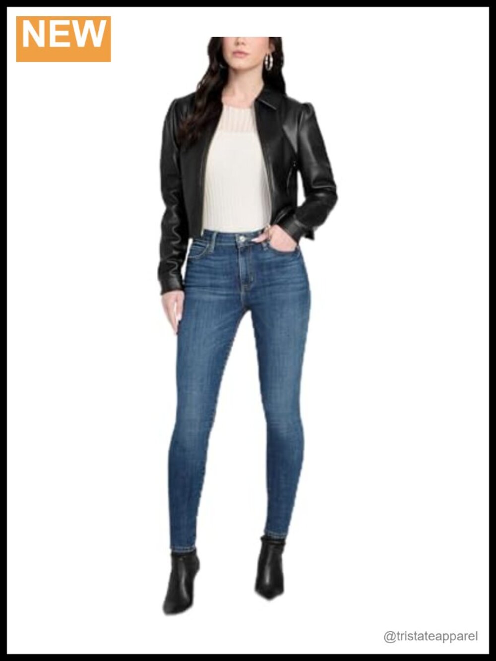 Faux Leather Biker Jacket Cropped Gold Hardware Zip